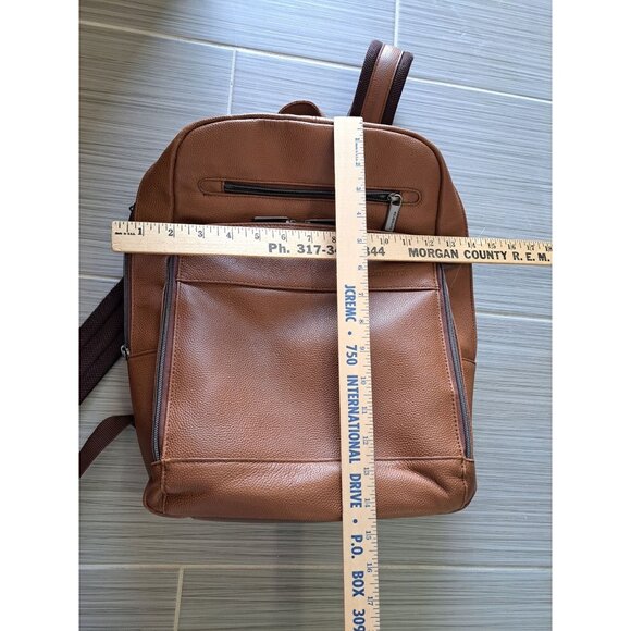 Samsonite Backpack Business Laptop Holder Brown Pebbled Leather Multiple Zipper - Picture 15 of 16